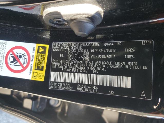 5TDJKRFH5FS117546 - 2015 TOYOTA HIGHLANDER XLE Schwarz Foto 13