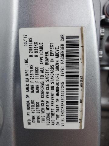1HGCP3F83CA027345 - 2012 HONDA ACCORD EXL SILVER photo 12