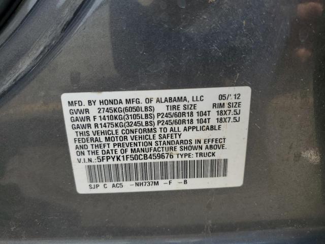 5FPYK1F50CB459676 - 2012 HONDA RIDGELINE RTL CHARCOAL photo 12