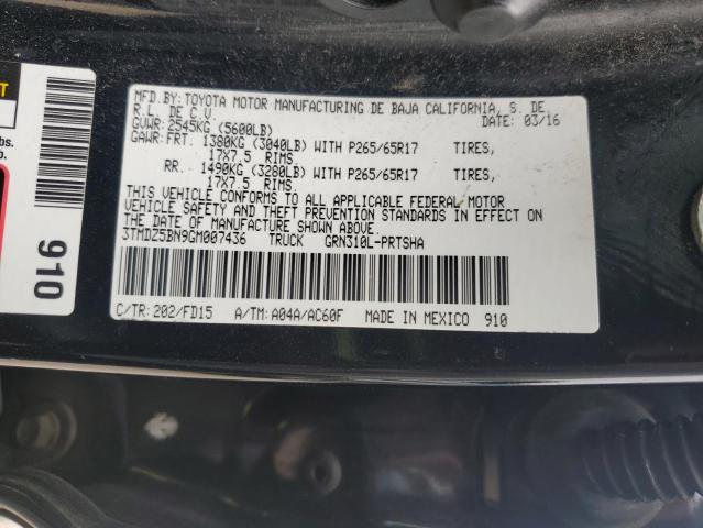 3TMDZ5BN9GM007436 - 2016 TOYOTA TACOMA DOUBLE CAB BLACK photo 13
