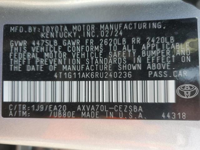 4T1G11AK6RU240236 - 2024 TOYOTA CAMRY SE NIGHT SHADE SILVER photo 13