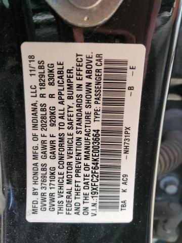 19XFC2F64KE003664 - 2019 HONDA CIVIC LX BLACK photo 13