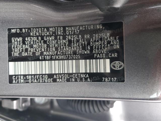 4T1BF1FK9HU737025 - 2017 TOYOTA CAMRY LE GRAY photo 12