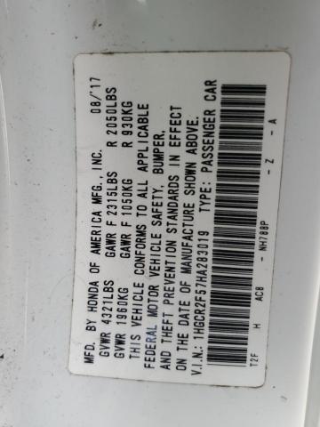 1HGCR2F57HA283019 - 2017 HONDA ACCORD SPORT თეთრი ფოტო 12