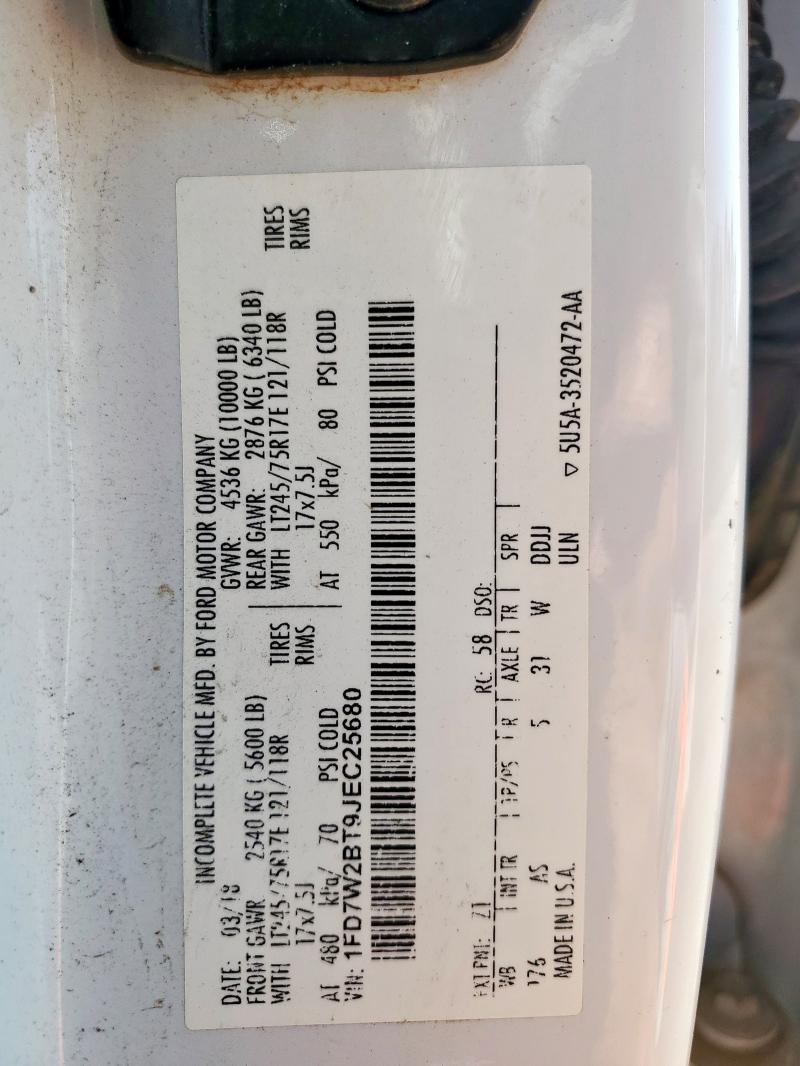 1FD7W2BT9JEC25680 - 2018 FORD F250 SUPER DUTY 白色 照片 12