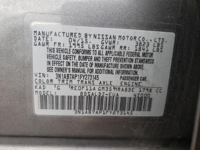 3N1AB7AP1FY273145 - 2015 NISSAN SENTRA S GRAY photo 12