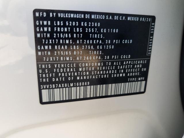 3VV3B7AX8LM168869 - 2020 VOLKSWAGEN TIGUAN SE 白色 照片 13