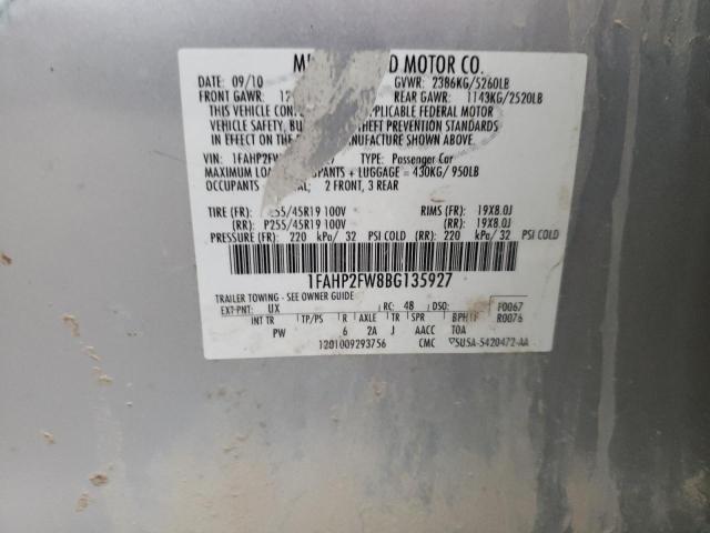 1FAHP2FW8BG135927 - 2011 FORD TAURUS LIMITED SILVER photo 12