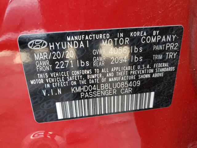 KMHD04LB8LU085409 - 2020 HYUNDAI ELANTRA SPORT RED photo 12