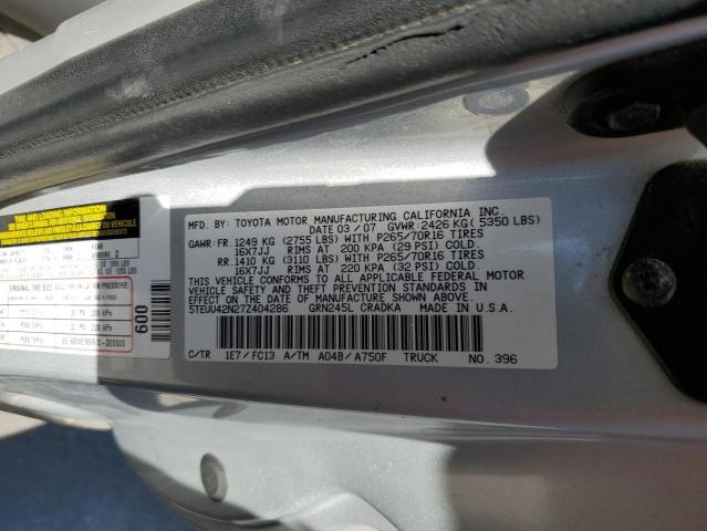 5TEUU42N27Z404286 - 2007 TOYOTA TACOMA ACCESS CAB GRAY photo 12