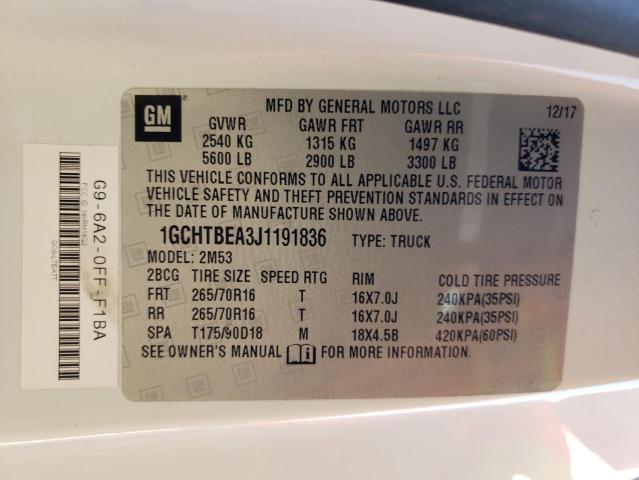 1GCHTBEA3J1191836 - 2018 CHEVROLET COLORADO WHITE photo 12