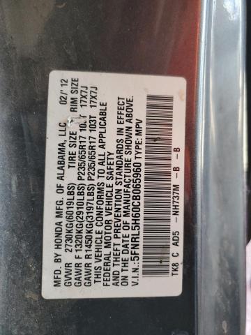 5FNRL5H60CB065960 - 2012 HONDA ODYSSEY EXL GRAY photo 13