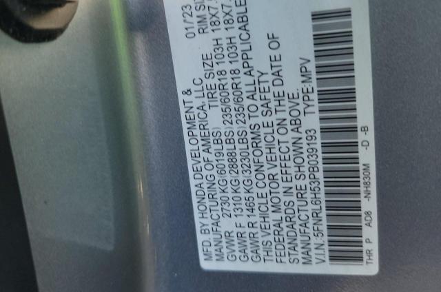 5FNRL6H53PB039193 - 2023 HONDA ODYSSEY EX SILVER photo 10