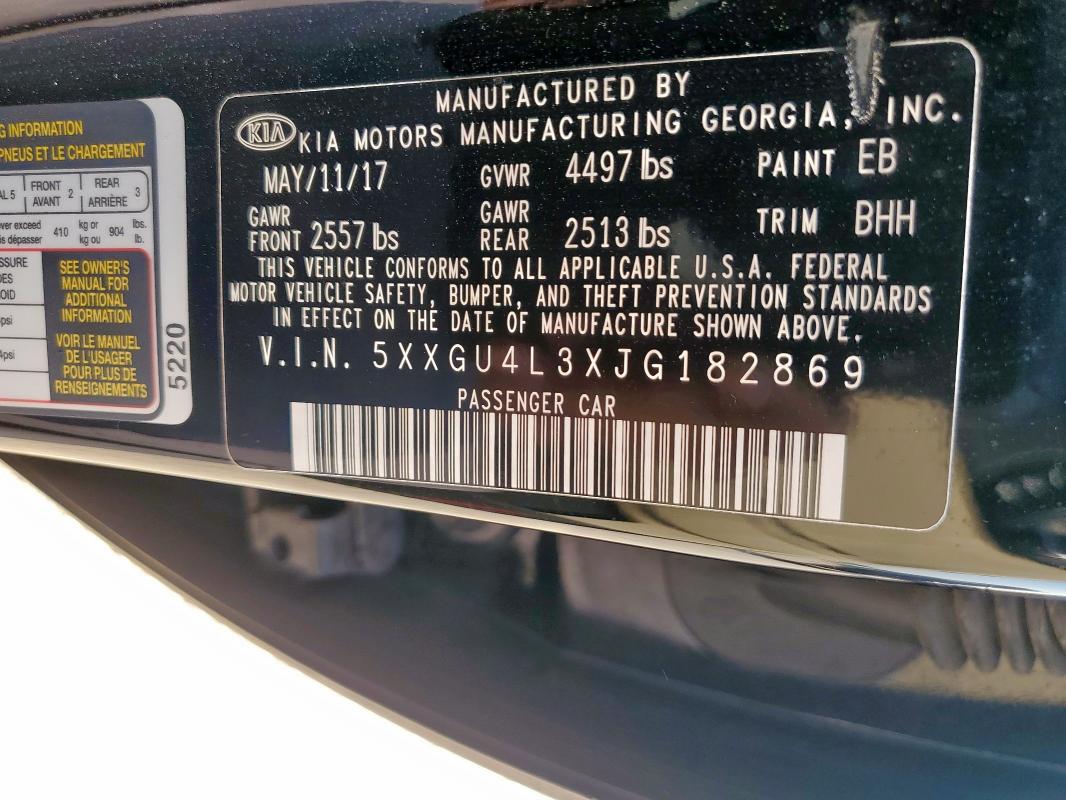 5XXGU4L3XJG182869 - 2018 KIA OPTIMA EX BLACK photo 12