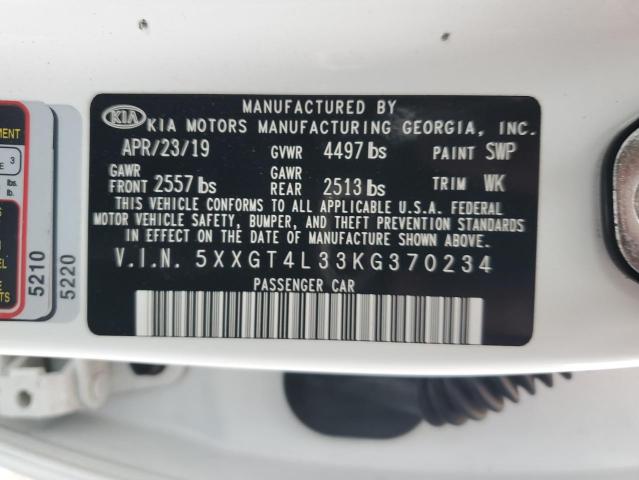 5XXGT4L33KG370234 - 2019 KIA OPTIMA LX WHITE photo 13