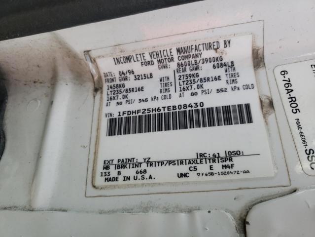 1FDHF25H6TEB08430 - 1996 FORD F250 WHITE photo 12