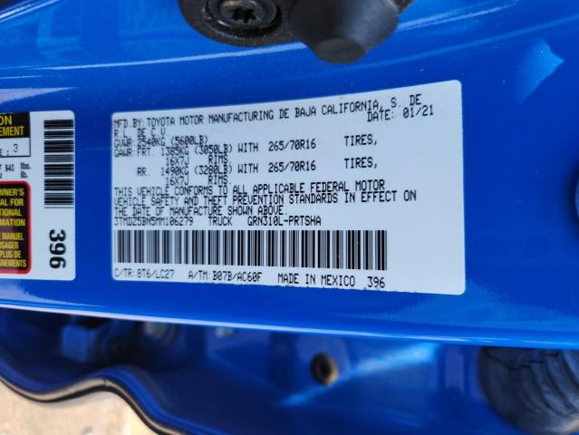 3TMDZ5BN5MM106279 - 2021 TOYOTA TACOMA DOUBLE CAB 蓝色 照片 13