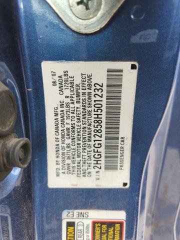 2HGFG12858H501232 - 2008 HONDA CIVIC EX BLUE photo 12