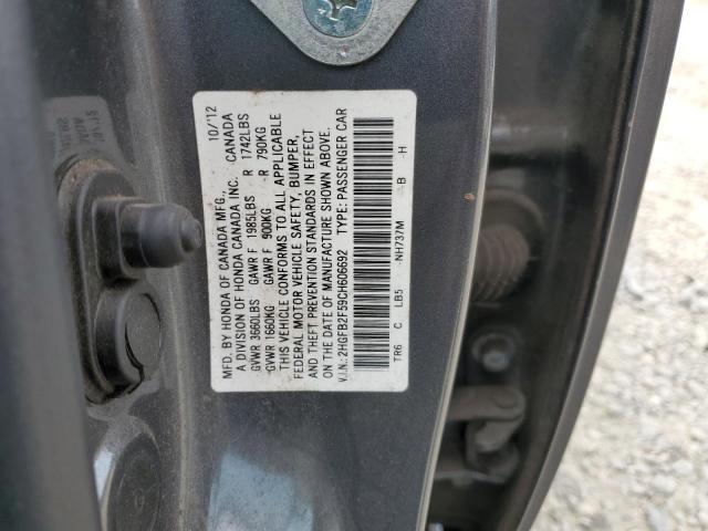 2HGFB2F59CH606692 - 2012 HONDA CIVIC LX GRAY photo 12