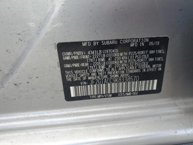 JF2GTACC9K8338570 - 2019 SUBARU CROSSTREK PREMIUM Plata foto 13