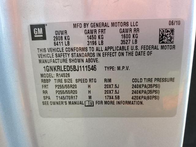 1GNKRLED5BJ111546 - 2011 CHEVROLET TRAVERSE LTZ SILVER photo 13