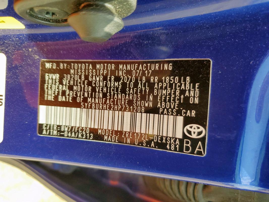 5YFBURHE2HP731208 - 2017 TOYOTA COROLLA L BLUE photo 13
