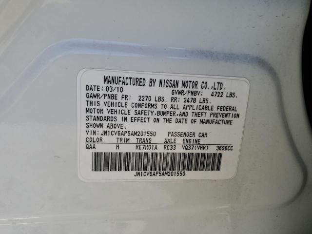 JN1CV6AP5AM201550 - 2010 INFINITI G37 BASE WHITE photo 12