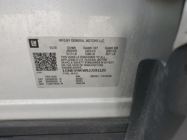 1GNEVHKW5JJ191120 - 2018 CHEVROLET TRAVERSE LT 银色 照片 13