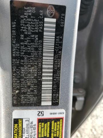 4T1G11AK5LU966970 - 2020 TOYOTA CAMRY SE SILVER photo 12