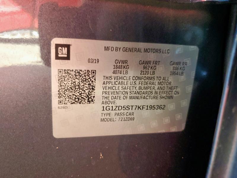 1G1ZD5ST7KF195362 - 2019 CHEVROLET MALIBU LT Grafit foto 12