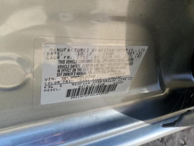 3N1CN7AP3DL843480 - 2013 NISSAN VERSA S GRAY photo 12