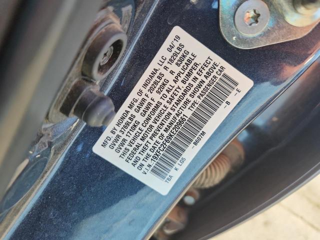 19XFC2F69KE209661 - 2019 HONDA CIVIC LX رمادي صورة 12