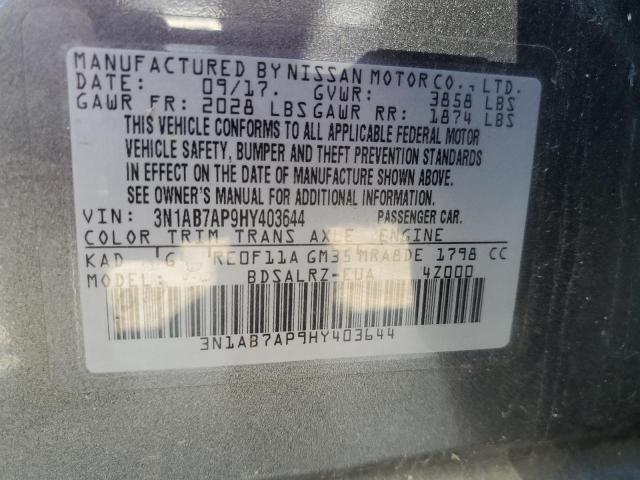 3N1AB7AP9HY403644 - 2017 NISSAN SENTRA S GRAY photo 12