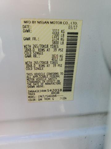 1N6AA1EJ4HN542058 - 2017 NISSAN TITAN S WHITE photo 12