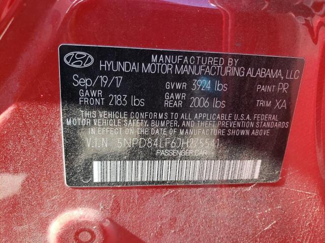 5NPD84LF6JH275541 - 2018 HYUNDAI ELANTRA SEL RED photo 13