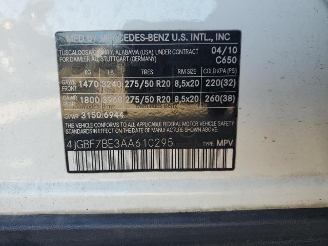 4JGBF7BE3AA610295 - 2010 MERCEDES-BENZ GL 450 4MATIC WHITE photo 14