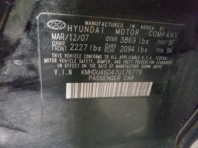 KMHDU46D47U176779 - 2007 HYUNDAI ELANTRA GLS BLACK photo 12