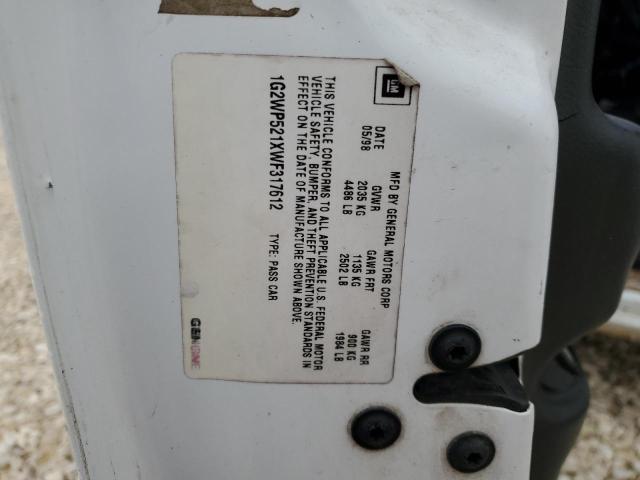 1G2WP521XWF317612 - 1998 PONTIAC GRAND PRIX GTP WHITE photo 12