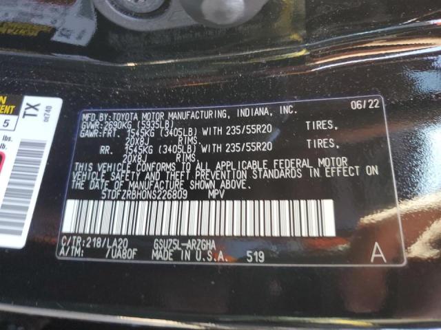 5TDFZRBH0NS226809 - 2022 TOYOTA HIGHLANDER PLATINUM BLACK photo 12