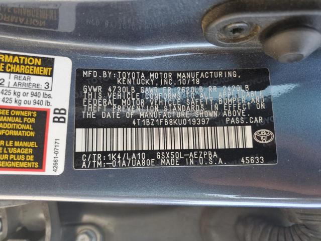 4T1BZ1FB8KU019397 - 2019 TOYOTA AVALON XLE Mavi foto 13