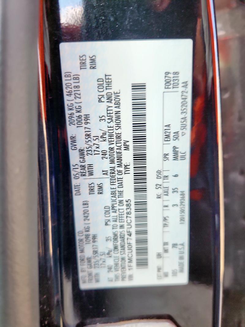 1FMCU0F74FUC78385 - 2015 FORD ESCAPE S BLACK photo 12