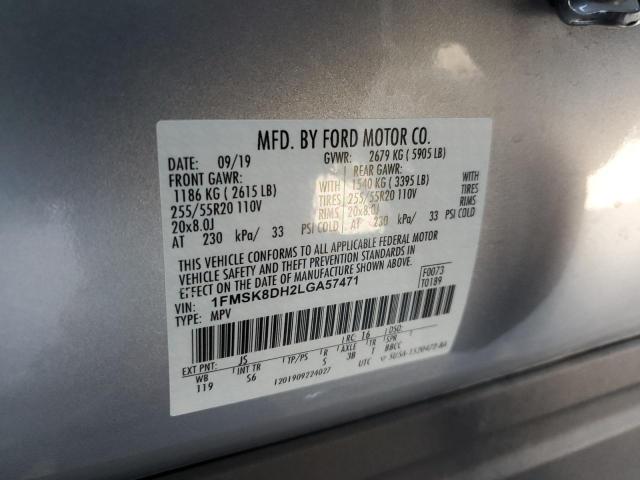 1FMSK8DH2LGA57471 - 2020 FORD EXPLORER XLT ვერცხლისფერი ფოტო 13