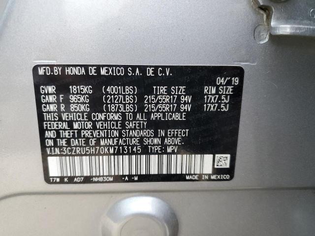 3CZRU5H70KM713145 - 2019 HONDA HR-V EXL SILVER photo 13