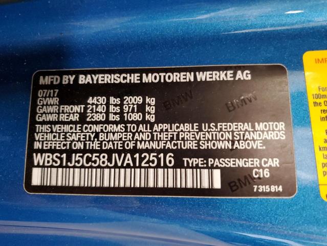 WBS1J5C58JVA12516 - 2018 BMW M2 BLUE photo 12