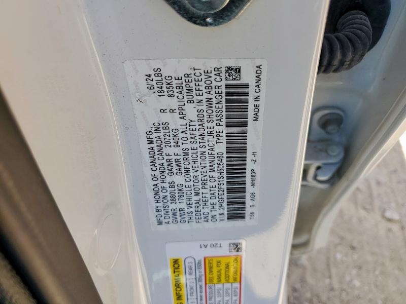 2HGFE2F51SH505460 - 2025 HONDA CIVIC SPORT 白色 照片 12