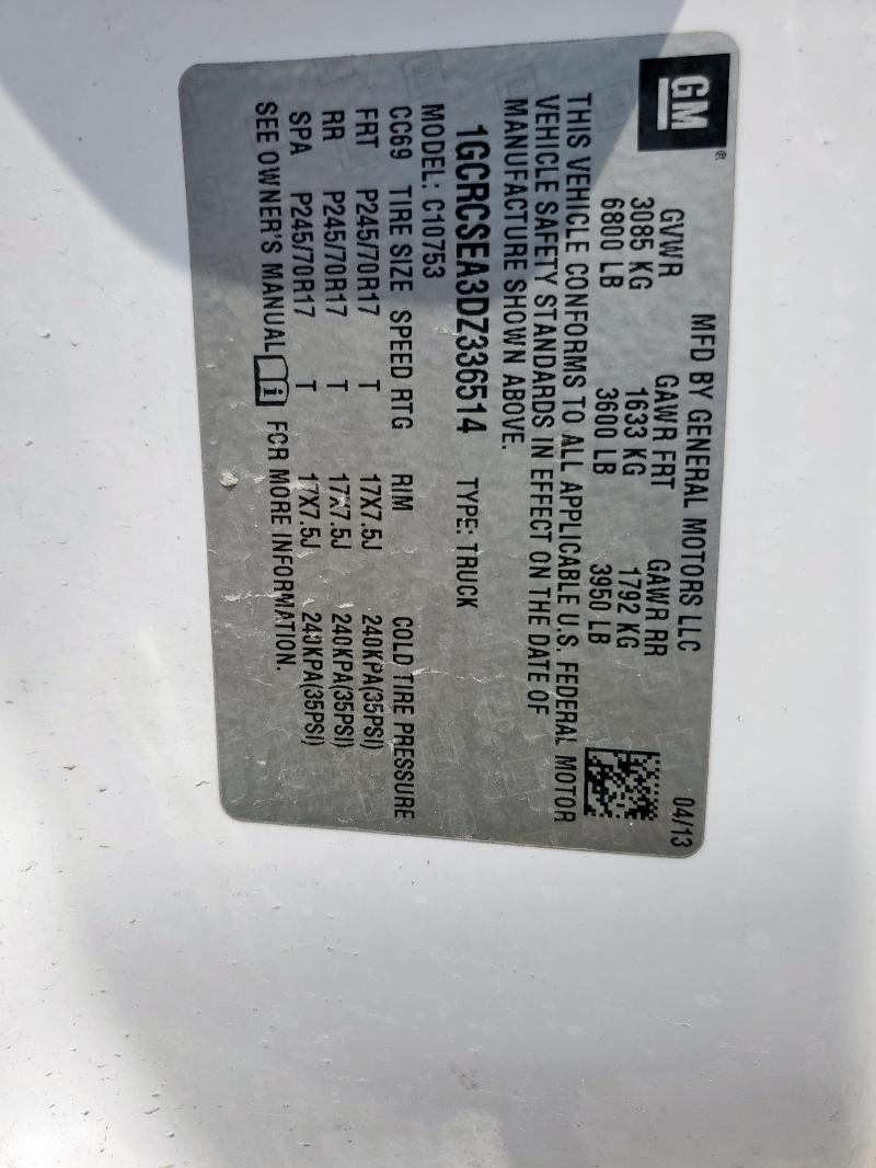 1GCRCSEA3DZ336514 - 2013 CHEVROLET SILVERADO C1500 LT თეთრი ფოტო 12