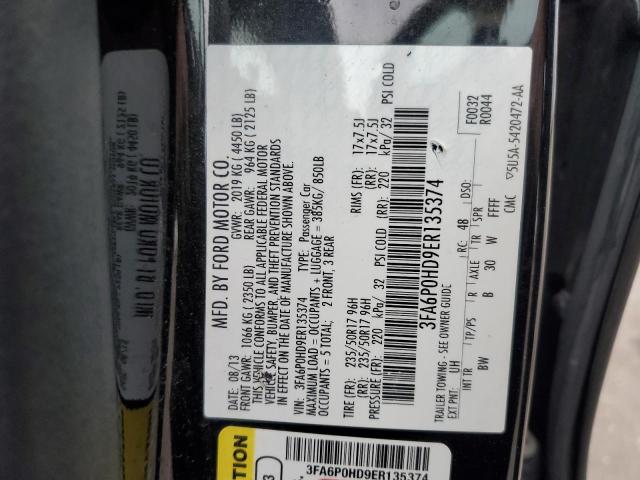 3FA6P0HD9ER135374 - 2014 FORD FUSION SE BLACK photo 12