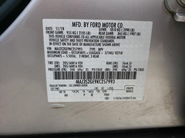 MAJ3S2GE9KC257993 - 2019 FORD ECOSPORT SE Gümüş foto 12