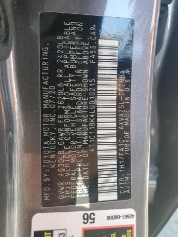 4T1C11BK4LU010215 - 2020 TOYOTA CAMRY LE GRAY photo 12