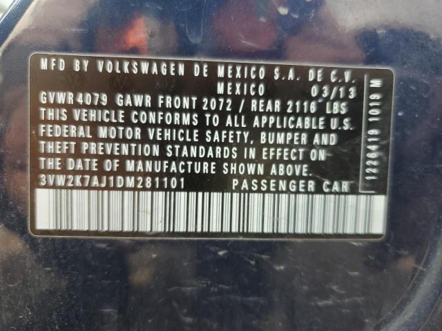 3VW2K7AJ1DM281101 - 2013 VOLKSWAGEN JETTA BASE Azul foto 12